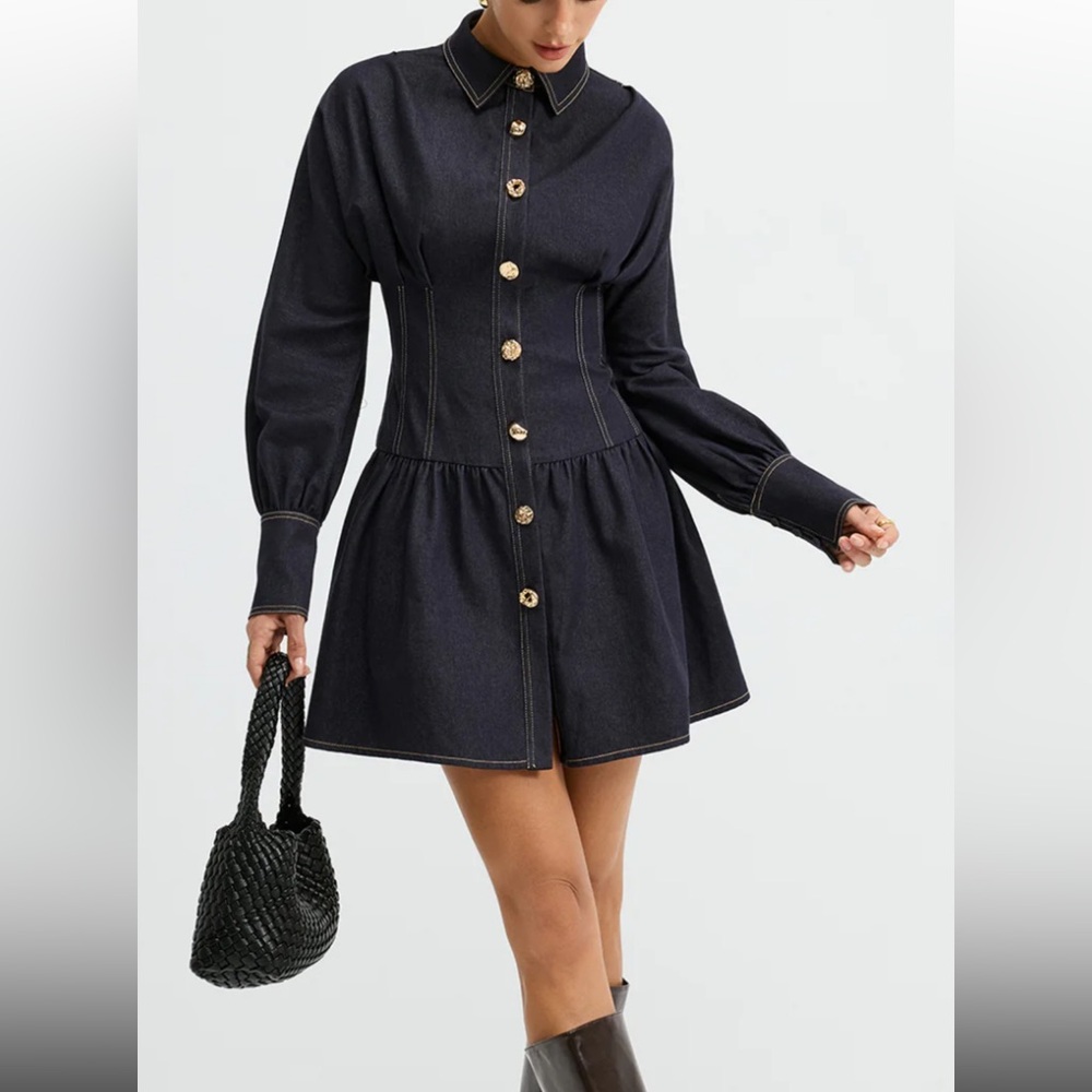 Commense Navy Denim Mini Dress
